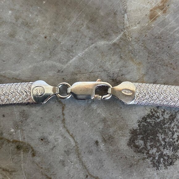 Sterling Silver 925 SU Italy Textured 6.5MM Wide Herringbone Chain Necklace 18" - Picture 8 of 16